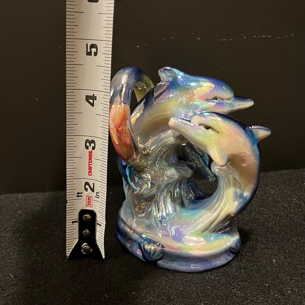 Vintage Dolphins Swimming Through Hoop Iridescent Rainbow Lusterware Figurine - Picture 9 of 12